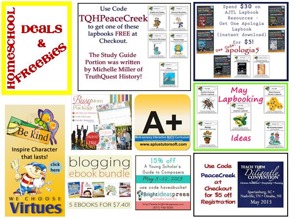Homeschool Deals and Freebies from A Journey Through Learning, TruthQuest, Home Educating Family, Blogging Book Bundle, A Plus Tutor Software, Teach Them Diligently,Bright Ideas Press, We Choose Virtues, and More